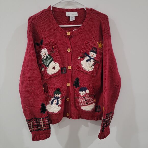Vintage Croft And Barrow Womens Cardigan Sweater Size Petite Large Novelty Ugly - Picture 1 of 7